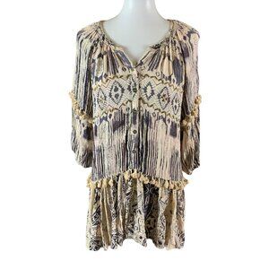 Z & L Boho Tiered Peasant Tunic Top T Button Front Flowy Festival Cottagecore M